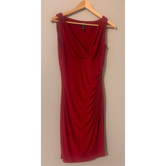Lauren Ralph Lauren Size 4 Sleeveless Gathered Cocktail Dress Cherry Red Evening - Picture 12 of 12